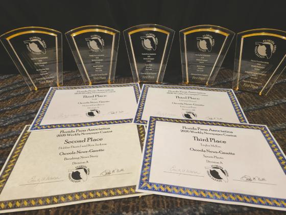 The Osceola News-Gazette earned nine statewide journalism honors— including a record five first-place awards—at the annual Florida Press Association conference and Best Weekly Newspapers awards banquet, held Friday in Lake Buena Vista. (Photo/Ken Jackson)