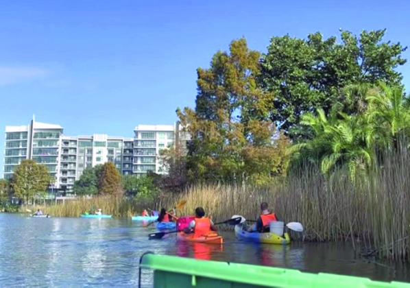 Key Club members collecting trash in kayaks at Lake Ivanhoe. SUBMITTED PHOTO