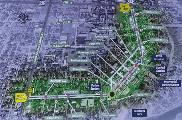 The “Connect Kissimmee” traffic engineering plan for downtown Kissimmee includes table-topped intersections intended to slow traffic for safety concerns, a roundabout near the police station and a new gateway arch at John Young Parkway. PHOTO/ CITY OF KISSIMMEE