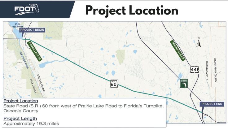 The Florida Department of Transportation is planning to widen State Road 60 from Prairie Lake Road to the Turnpike to add capacity and improve safety. (Graphic/FDOT)