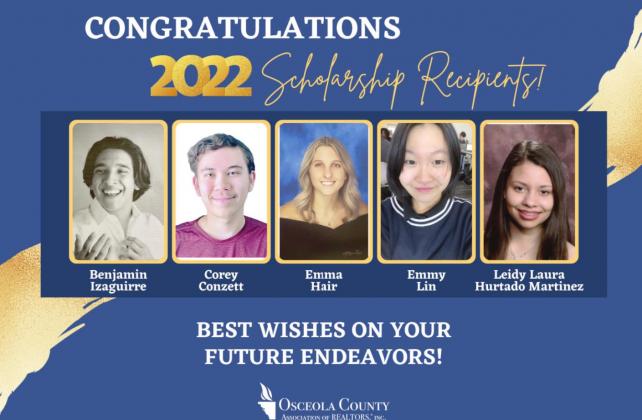Pictured: Benjamin Izaguirre, Corey Conzett, Emma Hair, Emmy Lin and Leidy Laura Hurtado Martinez, local winners of OSCAR scholarships. PHOTO/OSCAR