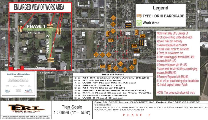 The diagram of the proposed street closings on Orange Bay Streets. PHOTO/TOHO WATER