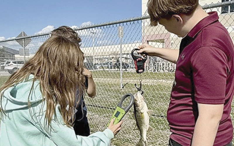 Students from John Prow’s St. Cloud Middle School science class scan fish they catch in a local pond and send information back to Fish and Wildlife Commission researchers. (Submitted photos)