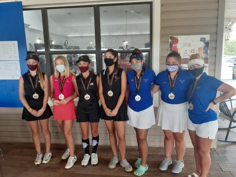 The 2020 Girls All-Orange Belt Conference team from left are (Morgan Beaulieu (St. Cloud), Loa Johannson (Poinciana), Jenna Barnett (SC), Erin Ozyurek (Celebration), Alyson Nash (Harmony), Jordan Pigeon (H), Kathryne White (H).