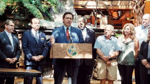 Gov. Ron DeSantis holds press release in New Smyrna Beach today after signing state budget for 2021.