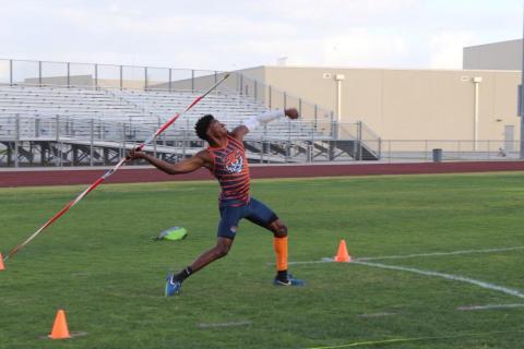 :  Tohopekaliga’s Orlando Descartes won the Class 4A District 9 Championship in the javelin and finished second in the high jump to advance to next week’s Region 3 Championships. PHOTO/MATT FENN, TOHOPEKALIGA H.S.