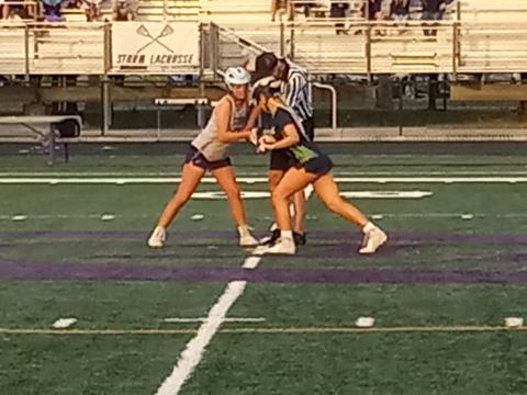 Celebration’s Abigael Locher (gray) squares off against Windermere’s Ashley Nelson at the start of the second half of Friday’s regional lacrosse game.  The Storm saw its season come to an end with a tough 16-15 loss. PHOTO/J.DANIEL PEARSON