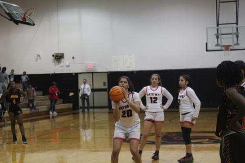Malayna Stevenson shoots one of her 17 free throws -- all makes -- in Gateway's 51-34 district championship win over Jones. PHOTO/KEN JACKSON