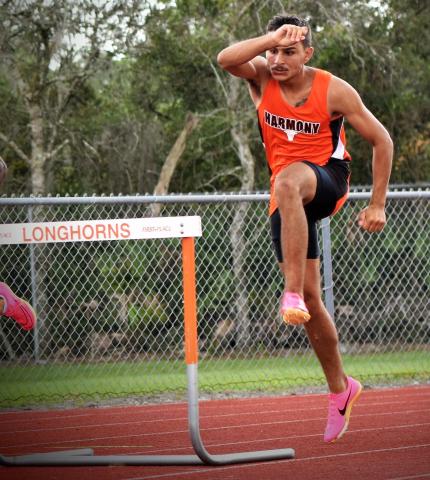 Harmony hurdler Alex Tuyo placed at the FHSAA Class 4A state track meet. PHOTO/KATIE WILLIAMS