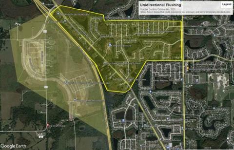 This week's Toho Water line flushing operations will be in areas on and just off Old Canoe Creek Road near Settlers Trail and Zion Drive. GRAPHIC/TOHO WATER AUTHORITY