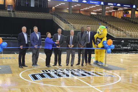 Officials from the Orlando and Osceola Magic, Osceola Heritage Park and Osceola County officially cut the ribbon on the new basketball court at Silver Spurs Arena. The team plays its first home game Nov. 16. PHOTO/KEN JACKSON