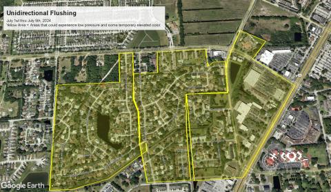 This map shows where in St. Cloud Toho Water Authority crews will flush water lines this week. MAP/TOHO WATER AUTHORITY