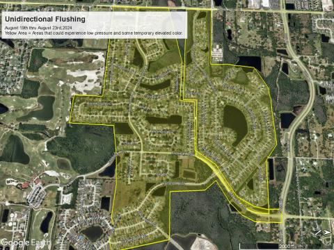 This week's Toho Water Authority line flushing operations will be in an area roughly bordered by Nolte Road, Royal St. Cloud Golf Links, Canoe Creek Road and Michigan Avenue. MAP/TOHO WATER