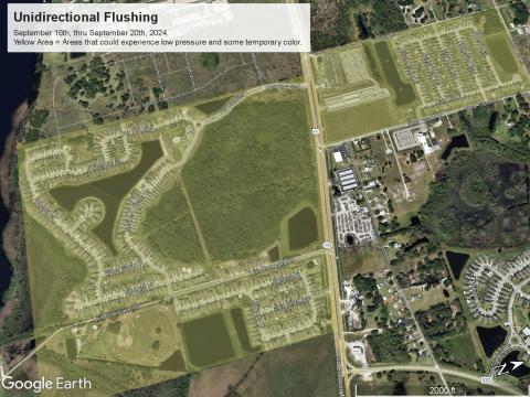 Homes along Bur Oak Boulevard and Live Oak Lake Road on the south side of U.S. 192 between Narcoossee Road and Nova Road are subject to this week's Toho Water Authority's flushing water lines operations. MAP/TOHO WATER AUTHORITY