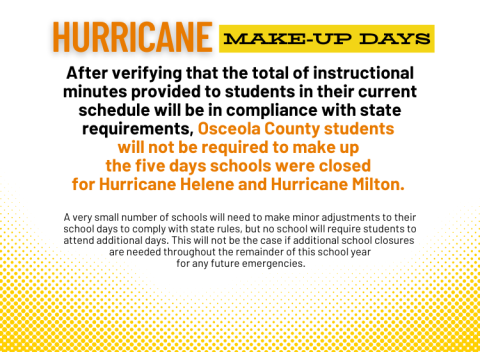 Despite five days of school closures during hurricanes Helene and Milton, no additional makeup days will be necessary. GRAPHIC/SDOC