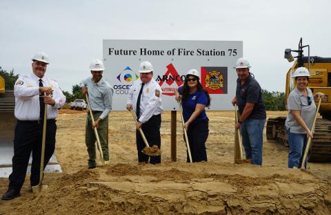 Osceola County Fire Chief Larry Collier, District 1 County Commissioner Peggy Choudhry, and construction representatives were part of Wednesday Station 75 groundbreaking on Funie Steed Road. The ceremony also marked the building of permanent Station 71 on Westside Boulevard.  PHOTO/OSCEOLA FIRE RESCUE EMS