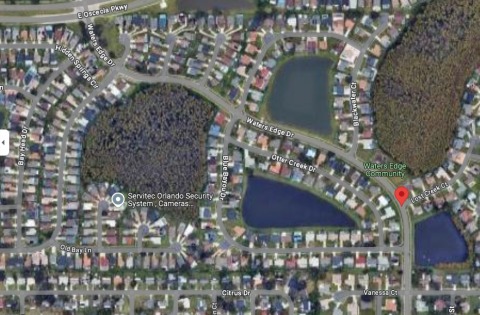 The Florida Highway Patrol reports a driver ran off Waters Edge Drive in Buenaventura Lakes early Friday and crashed into a retention pond. (Google Maps)