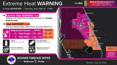 Osceola County is included in the National Weather Service's Extreme Heat Warning for Tuesday. (Graphic/NWS Melbourne)
