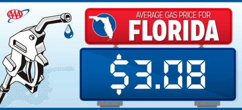 Florida gas prices continue to fluctuate, AAA says, sitting at $3.08 on Tuesday. (Graphic/AAA)