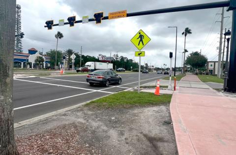 West 192 now also features two new Pedestrian Hybrid Beacons near Four Winds Boulevard (pictured) and Interior Street. (Photo/FDOT)