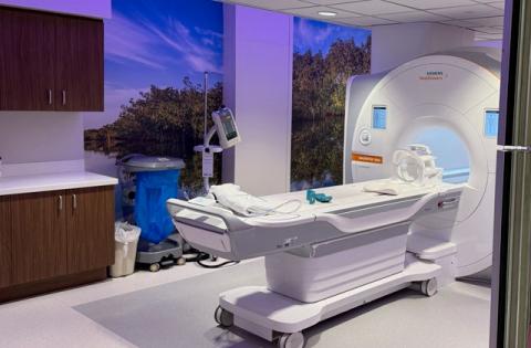 The new St. Cloud Hospital MRI suite offers updated technology, color-changing ambient lighting and a soothing water landscape mural. (Photo/Orlando Health St. Cloud Hospital)