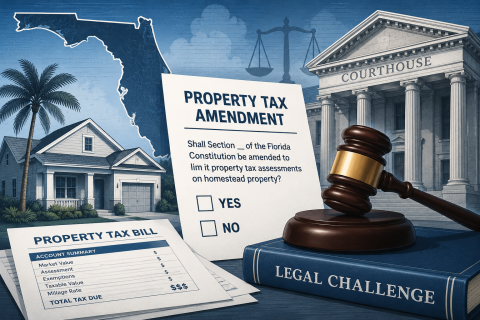 A suit was filed Thursday against the property tax cut amendment placed on the November ballot by lawmakers, alleging it is misleading.