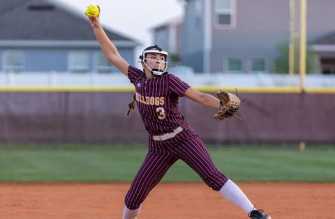 St. Cloud softball Coach Ray Whobrey will have to look to another pitcher next year after hurler and hitter Addison Felblinger capped off her Bulldogs’ career with another impressive season. (Photo/Taylor McFee)