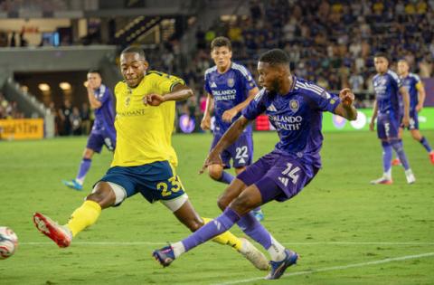 Tyrese Spicer scores the wining Orlando City goal versus Nashville in Saturday's 1-0 win over the Eastern Conference leaders. (Photo/Mario Casamalhuapa)