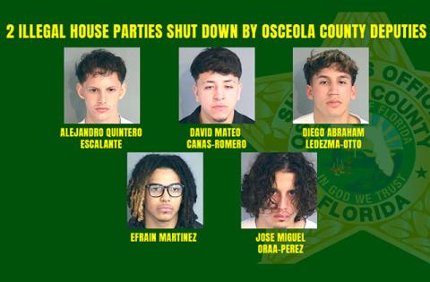 The Osceola County Sheriff’s Office reported this week it shut down two more illegal house parties over the three-day July 4th holiday weekend, resulting in six arrests. (Graphic/Osceola County Sheriff’s Office)