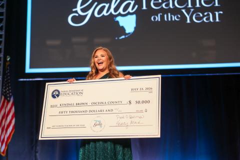 Harmony High alum and lifelong Osceola County resident Kendyll Brown, the Harmony Middle School’s agricultural teacher, has been named the 2027 Florida Teacher of the Year by the Florida Department of Education. (Photo/Fla. Dept. of Education)