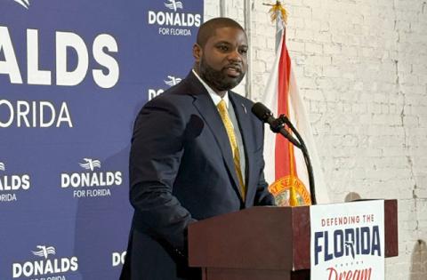 Gubernatorial Republican candidate Bryan Donalds spoke to approximately 100 supporters Friday in Lakeland urging them to help get out the vote in Tuesday's primary. (Photo/Robert Pincus) 