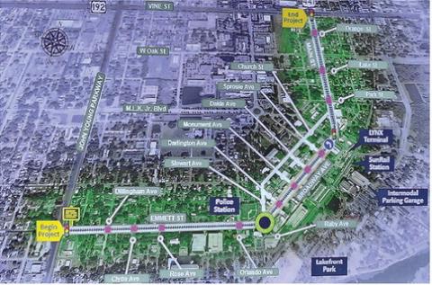 Plans on “Kissimmee Connect”, a way to reshape the downtown Kissimmee travel corridor, are taking shape, including a roundabout in front of the Kissimmee Police Department and taking Broadway from four lanes to two to accommodate wider sidewalks, on-street parking and bike lanes. (File Photo)