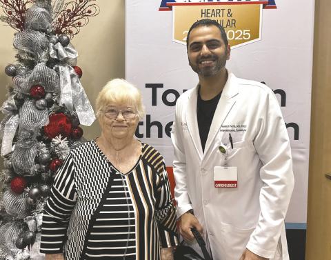Barbara Gilbert with Dr. Prakrut Patel, who removed a six-inch clot from her lung. PHOTO SUBMITTED