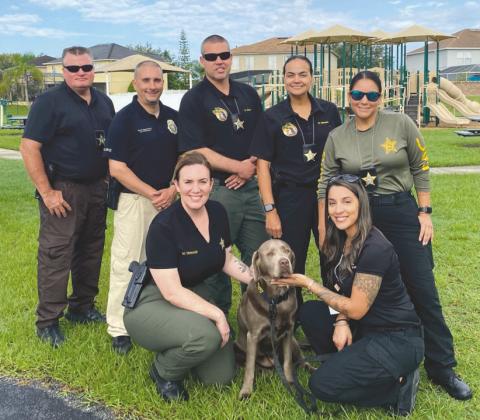 The Osceola County Sheriff’s Office Internet Crimes Against Children Unit: Det. Mark Redick, Det. Georgie Torres, Sgt. Kyle Glynn, Det. Ruth Marrero, Det. Desha Hernandez. Bottom Row (l-r) Det. Megan Perreault, K-9 Ruby, Analyst Martiza Rodriguez. (Photo/Osceola County Sheriff’s Office)