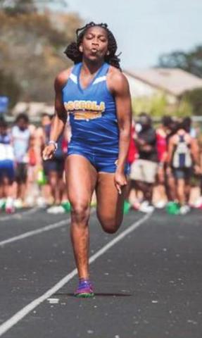 Osceola’s Shannon Levy will represent the Kowboys in the 4A state championship Saturday in Gainesvile in the 100 meters and on the OHS 4x100 relay. PHOTO/OSCEOLA HIGH SCHOOL