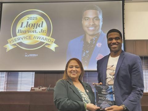 St. Cloud entrepreneur and local servant LaVell D. Monger was honored Monday with Osceola County’s Lt. Lloyd Burton Jr. Service Award. PHOTO/KEN JACKSON