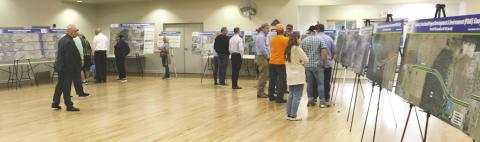 Hickory Tree Road realignment plan displays, including one for the Pearl Lake area, took up half of the St. Cloud Community Center. PHOTO/TERRY LLOYD