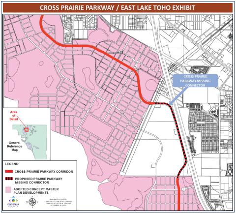The extension of Cross Prairie Parkway will provide an extra way in and out of the area, and Osceola County is lining up the funding and design partners for it. GRAPHIC/OSCEOLA COUNTY