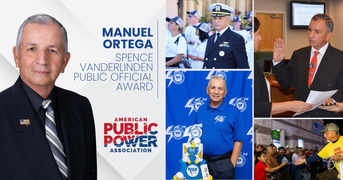 Kissimmee Utility Authority Chairman Manuel Ortega received the Spence Vanderlinden Public Official Award, which recognizes elected or appointed local officials who have contributed to APPA’s goals.  (Photo/KUA)
