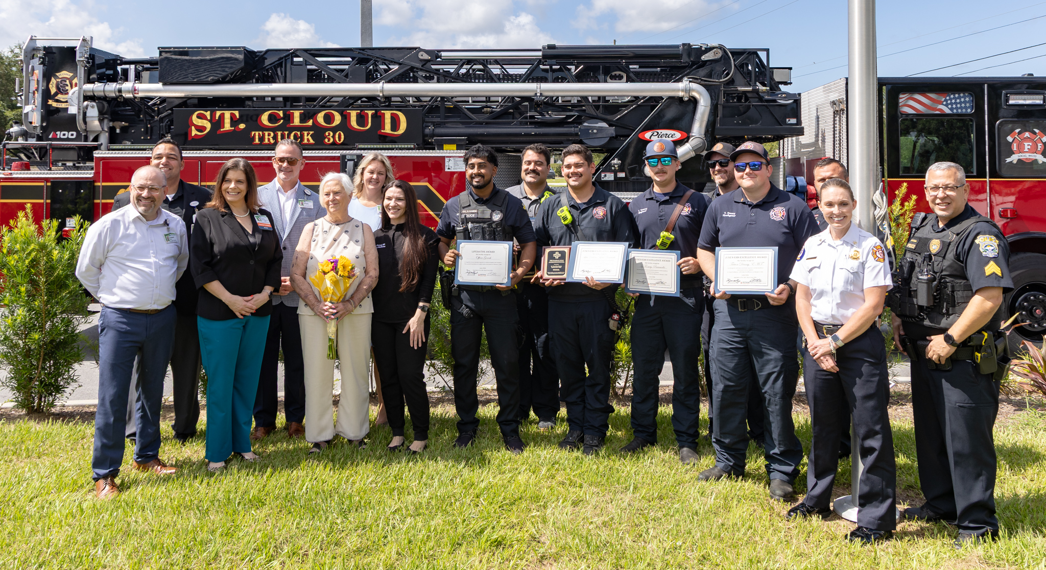 HCA Florida Osceola Hospital honored members of St. Cloud Fire Rescue, the St. Cloud Police Department and City of St. Cloud dispatch for their work who helped resident Donna Allred survive a recent cardiac episode. (Photo/Taylor McFee)