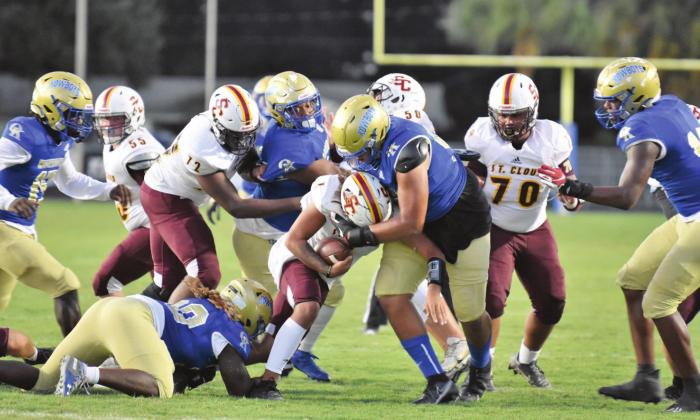 Osceola (hosting Edgewater at 7) and St. Cloud (at Freedom at 6) will play in their spring football games Thursday, a day early to avoid possible rough weather Friday. PHOTO/JANA STULTZ