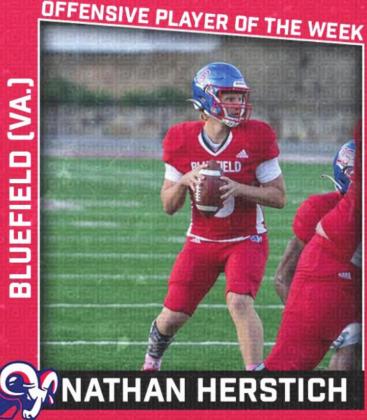 Former Harmony quarterback Nate Herstich earned NAIA Player of the Week honors. GRAPHIC/BLUEFIELD UNIVERSITY