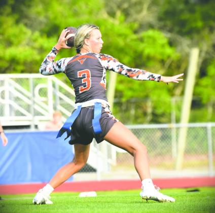 Junior quarterback Martha “Smalls” Edwards has started every Harmony Longhorns flag football game since her freshman season. PHOTO/KATIE WILLIAMS
