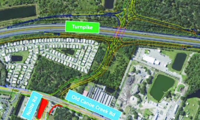 A proposed new Turnpike interchange at Nolte Road (connection beyond the bottom of the graphic) that would connect to an extension of Cross Prairie Parkway (at top). The hope is to take congestion off of Kissimmee Park Road. PHOTO/FDOT