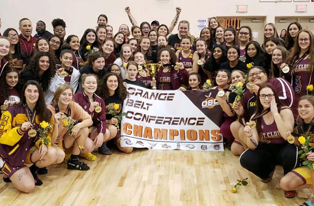 Photo courtesy of St. Cloud High School. The St. Cloud girl’s weightlifting team celebrate its 2020 Orange Belt Conference Championship. The Lady Bulldogs had 18 of 20 lifters score team points in collecting their 10th straight OBC Championship.