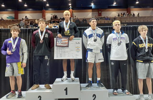 After finishing second in both his freshman and sophomore seasons, Osceola’s Jaekus Hines reached the top of podium in 2020, winning the Class 3A, 132-pound title. SUBMITTED PHOTO