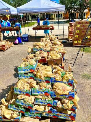 Pallets of food waiting to be given out. NEWS-GAZETTE PHOTO/BRIAN MCBRIDE