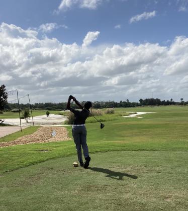 St. Cloud senior Bryan Hernandez tees off at the 2020 Region 2 Championships at Royal St. Cloud Golf Course.  Hernandez, who just missed qualifying for the state tournament, is the Osceola News Gazette’s Boys Golfer of the Year.  (Photo courtesy of Jim Endicott/St. Cloud High School.