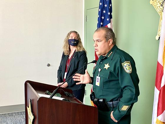 Osceola Sheriff Marcos lopez speaks at a press conference on Wednesday.