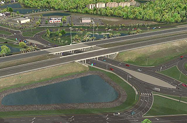 A rendering of what the I-4 and CR 532 "diverging diamond" interchange would like after being reconfigured. PHOTO/FDOT